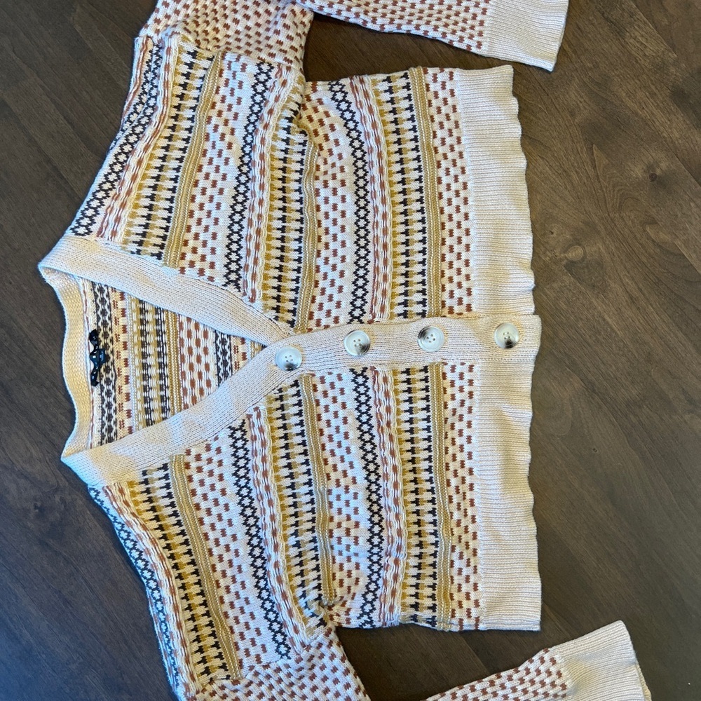 Blue Blush Cream and Brown Cardigan with Geometric Pattern
